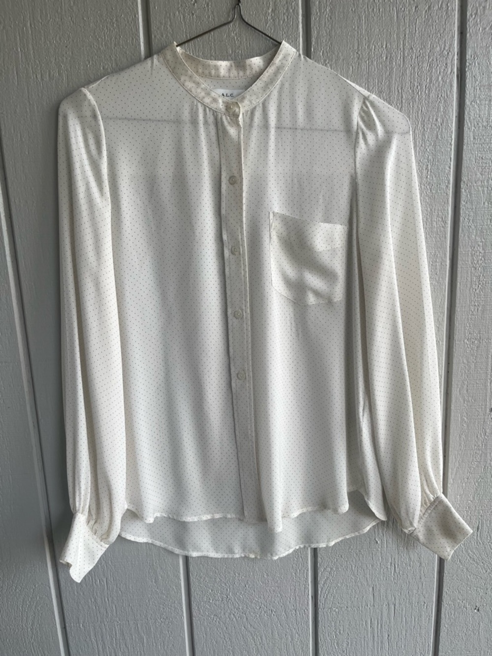 A.L.C. 100% Silk Polka Dot Button Up Blouse White Size 0